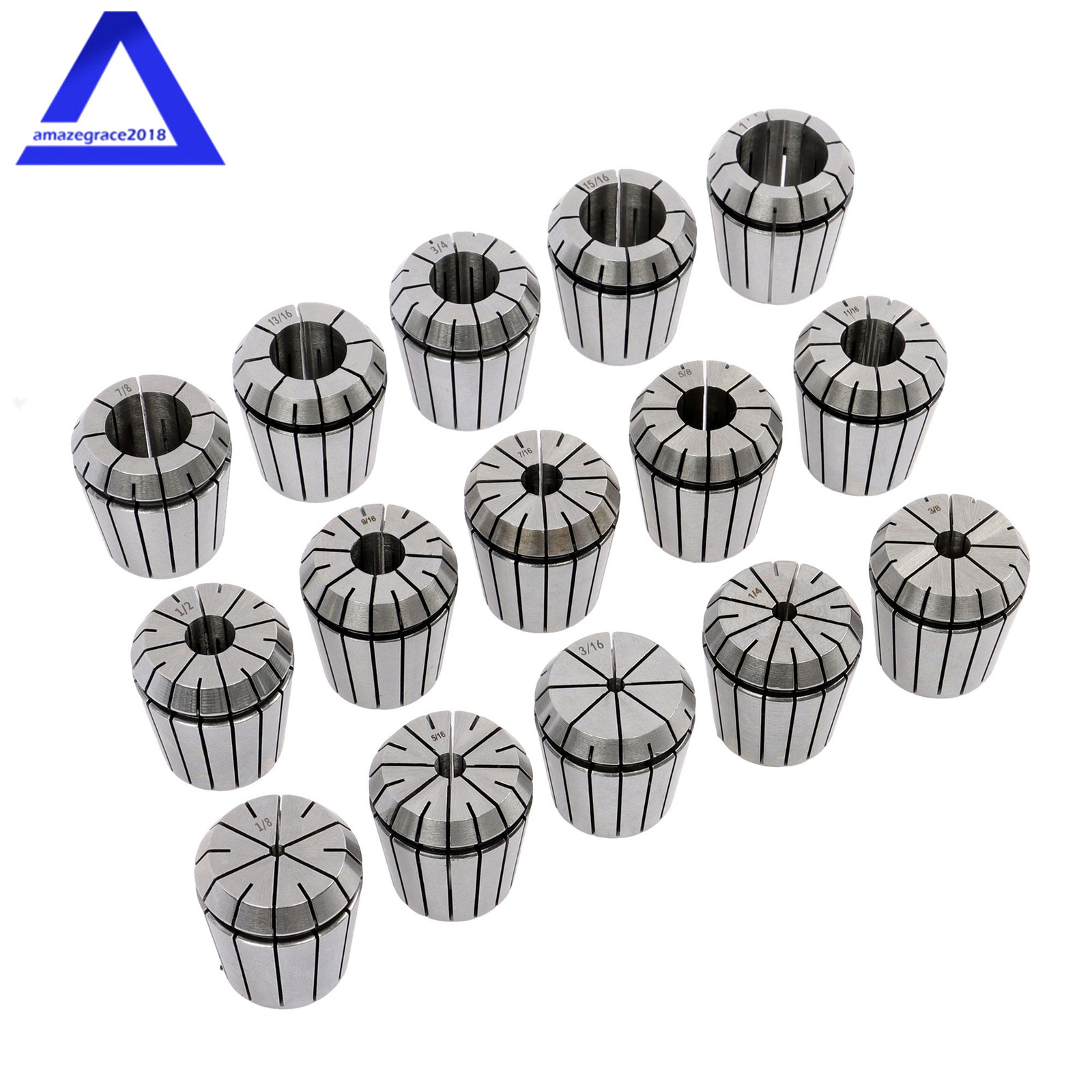 15 Pcs 1-/8» – 1» Collet Set R8 ER40 Shank Chuck Holder for Milling Machine