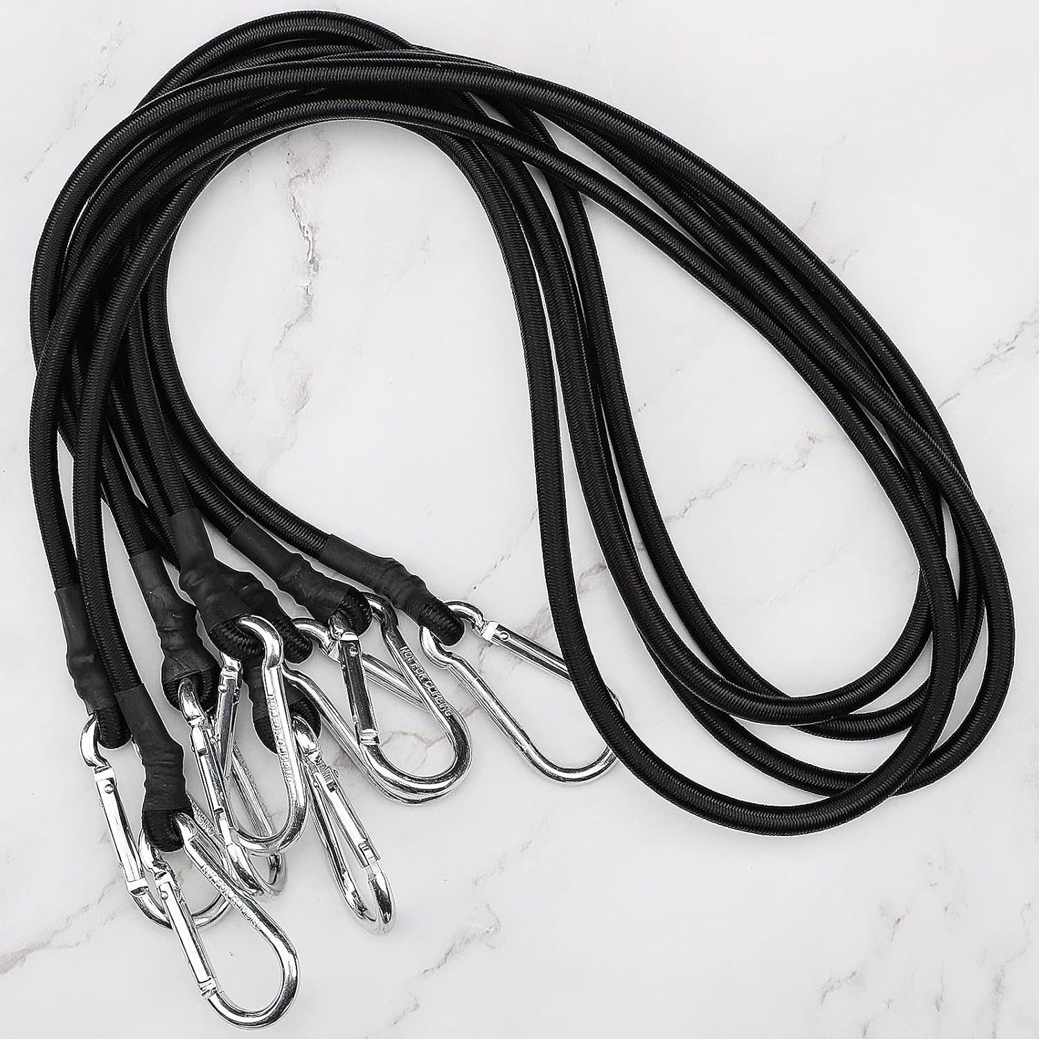 ZHOUBIN 48 Inch Black Bungee Cords with Carabiner Hooks, 4Pcs