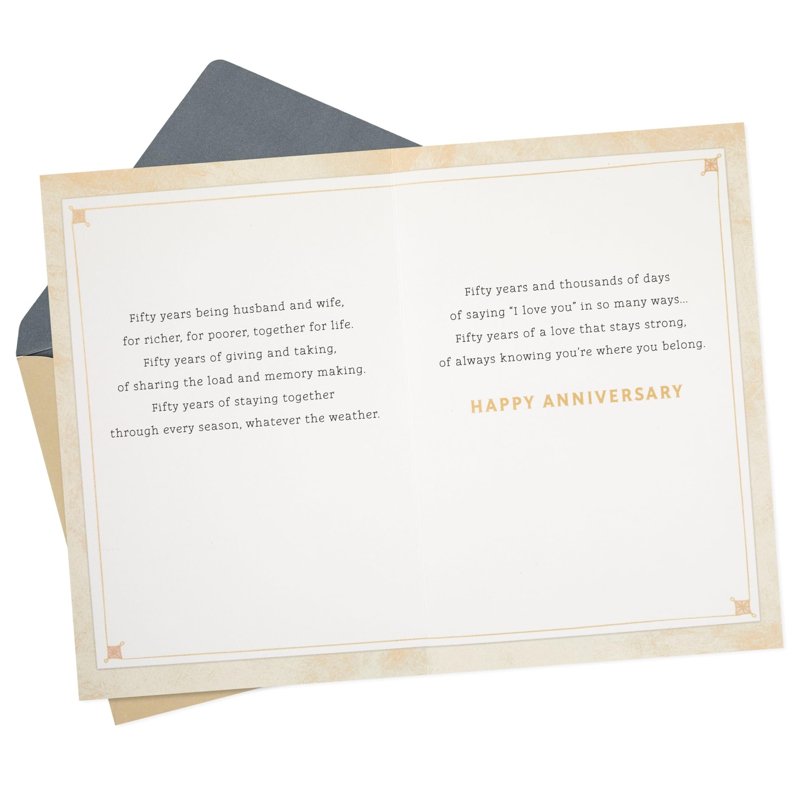 Hallmark 50th Anniversary Card 5 inches x 7.2 inches, Golden