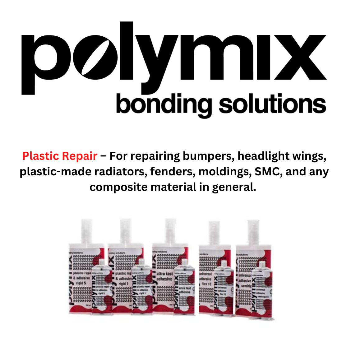 Polymix Universal Black Semi Rigid Plastic Repair & Adhesive Cartridge 50ml