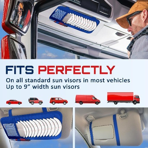 Car Sun Visor CD Holder Organizer for 12 CDs/DVDs with Mesh Pocket Color: Blue