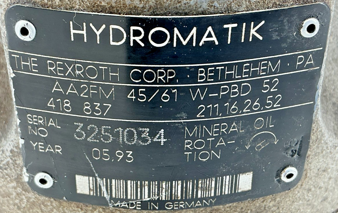 New Rexroth AA2FM 45/61 W-PBD 52 Hydromatik Bent Axis Piston Pump – No Box