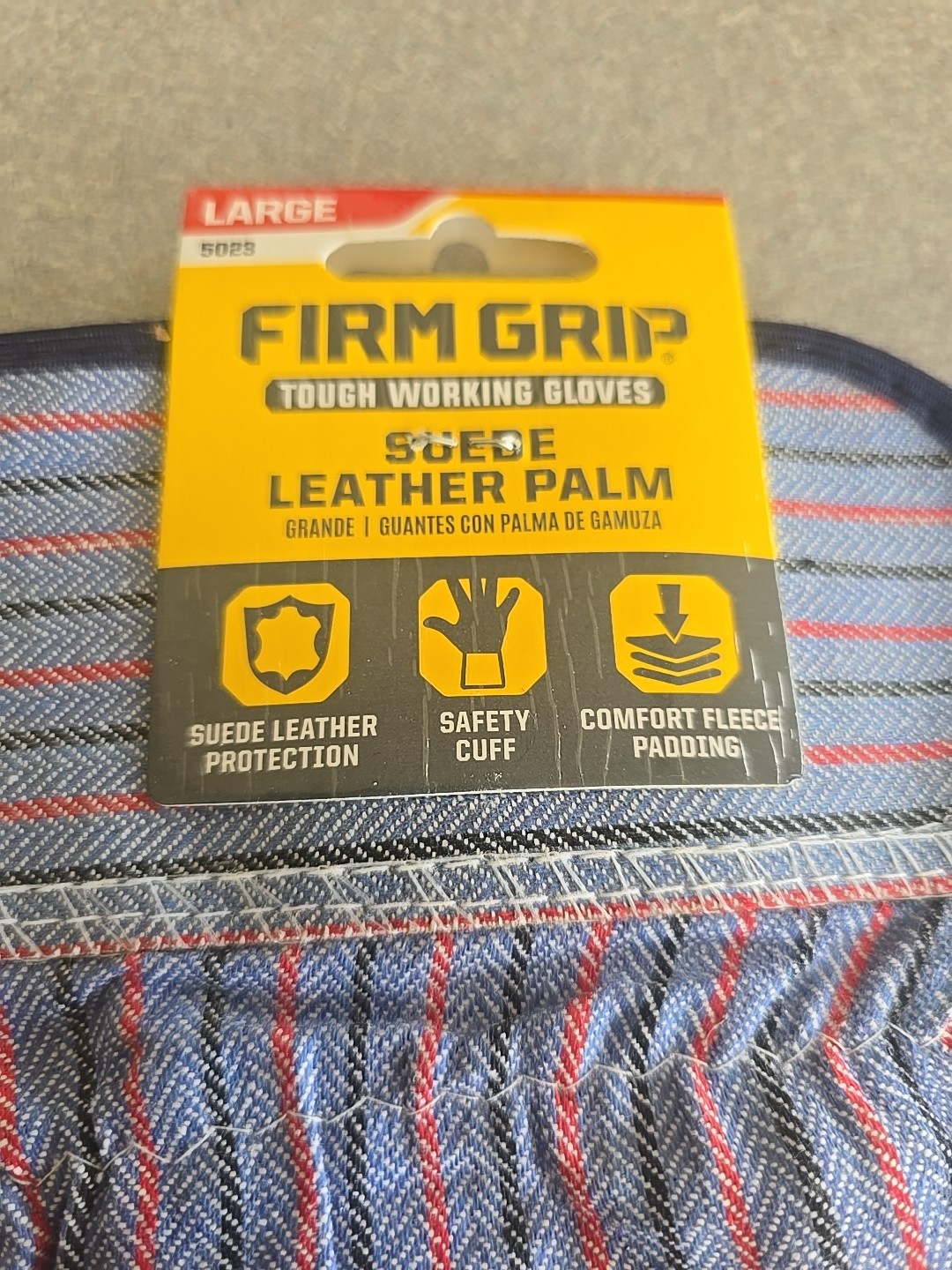 Firm Grip Tough Working Gloves Leather Palm Suede Large 5 Pairs 5023