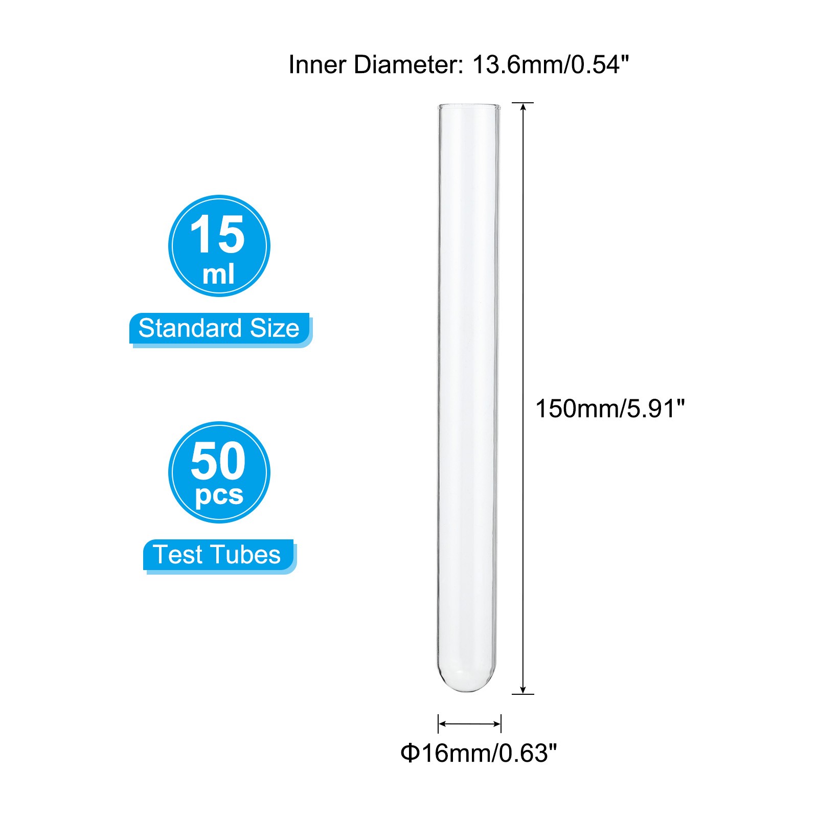 15ml Test Tubes, 50pcs 5.91×0.63in Glass Test Tube Containers
