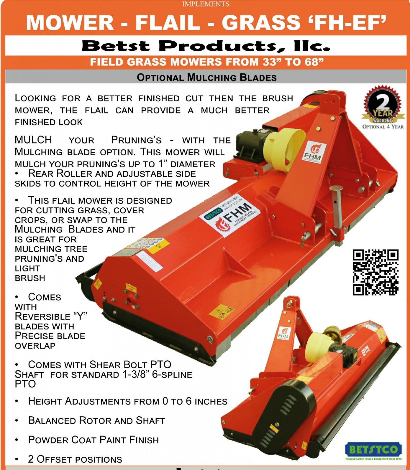 41″ Field Flail Mower Cat.I 3pt 20HP+ Rating (FH-EF105)