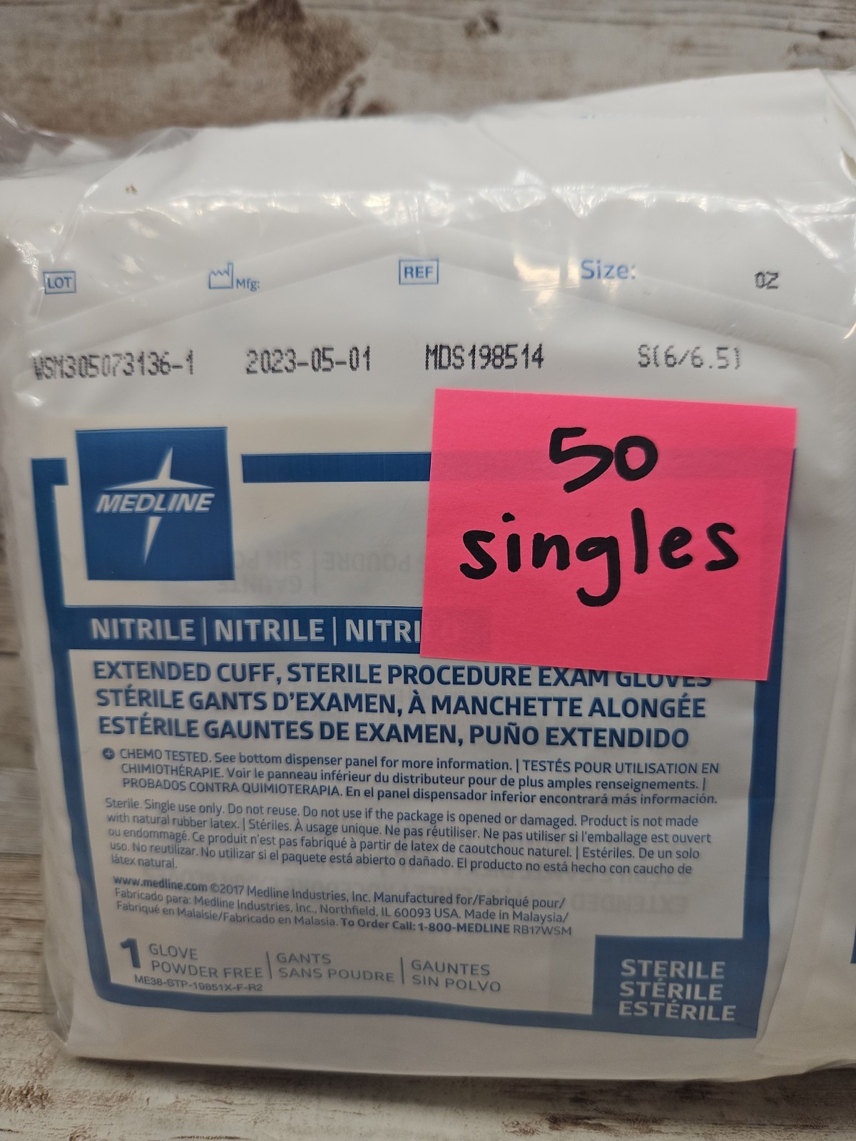 MEDLINE Nitrile Exam Gloves Extended Cuff *50 Single* Gloves Sterile Size: SMALL