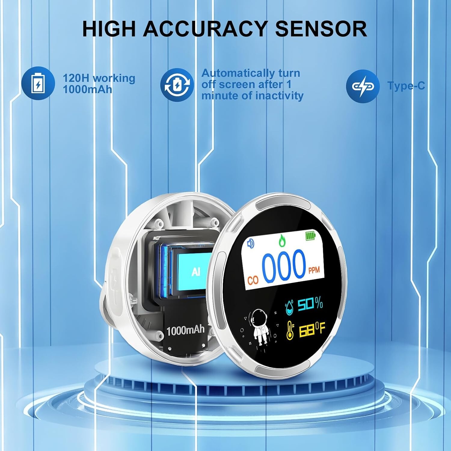 Carbon Monoxide Detector Indoor Air Quality Monitor HD10 Adjustable Brightness