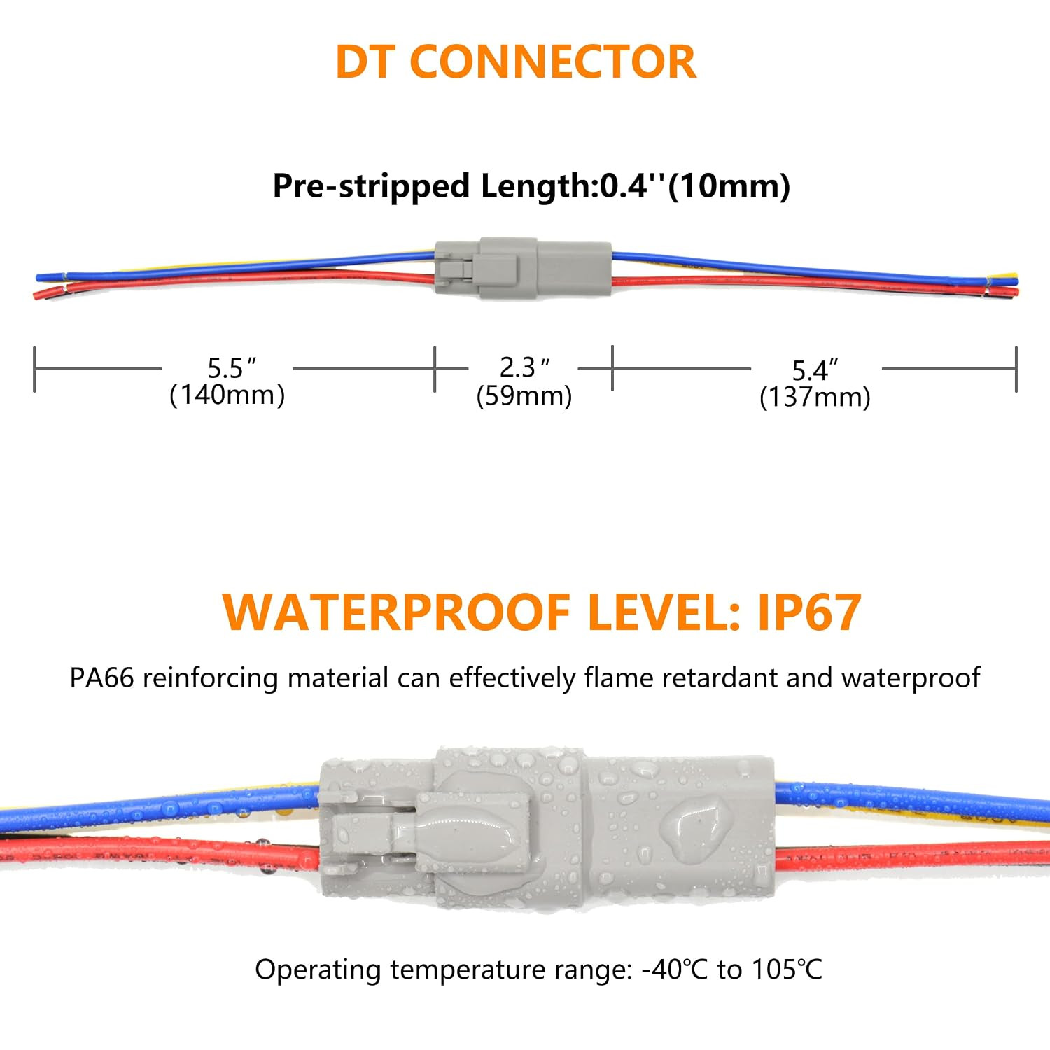 2 Set 6 Pin DT Deustch Waterproof Automotive Electrical Butt Connector with 16AW