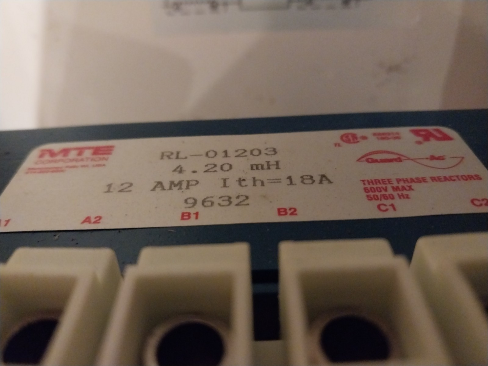 NEW, MTE RL-01213 Line/Load Reactor, 3 Phase, 12A, 4.2mH, 480/600V, NEMA 1