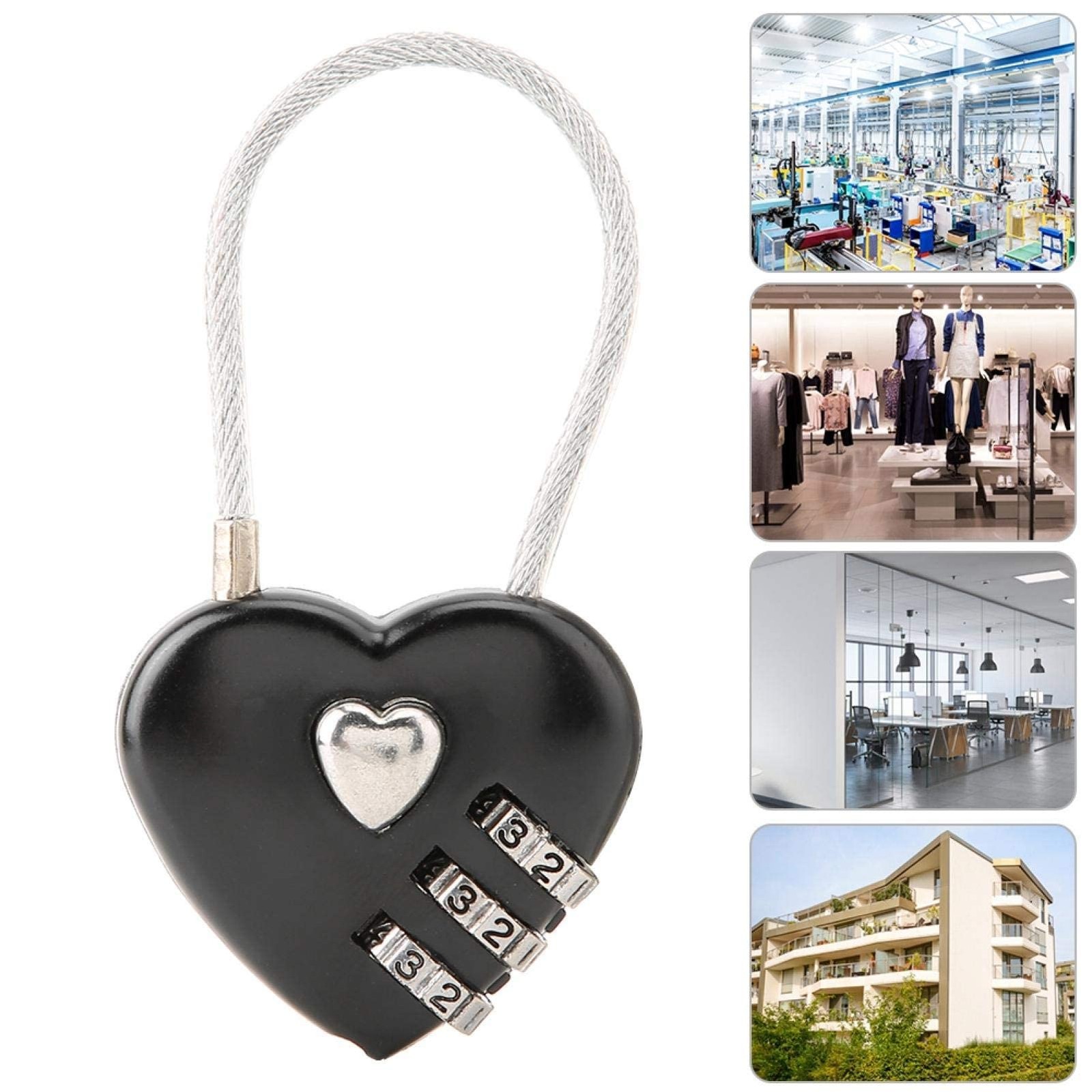 Heart Shape Code Lock Compact mini Size with 3 Digit Combination Black