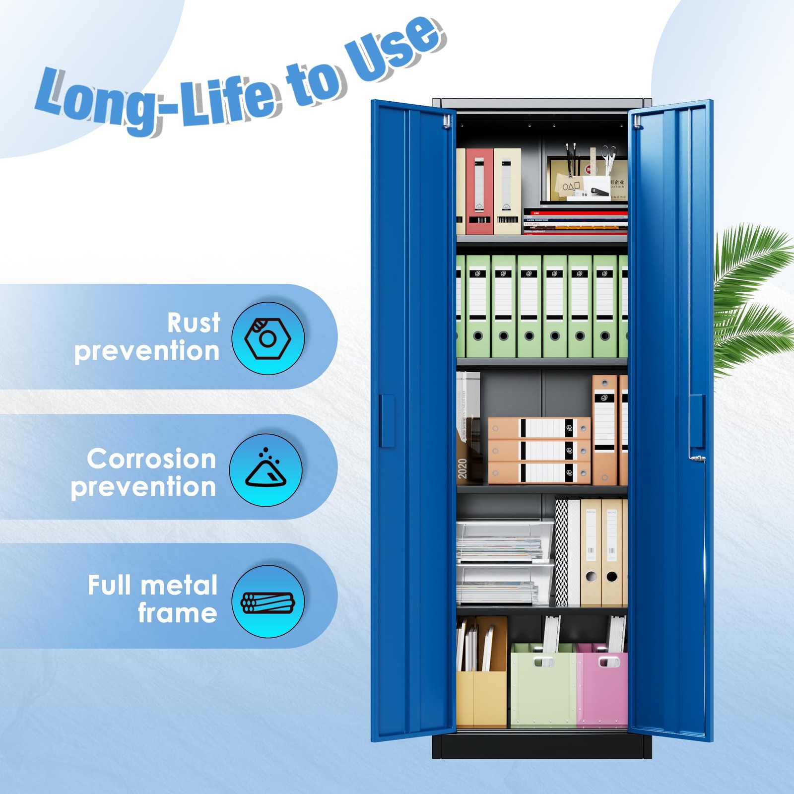 24″ W Metal Storage Cabinet with Locking Doors and Adjustable Shelves Black Blue