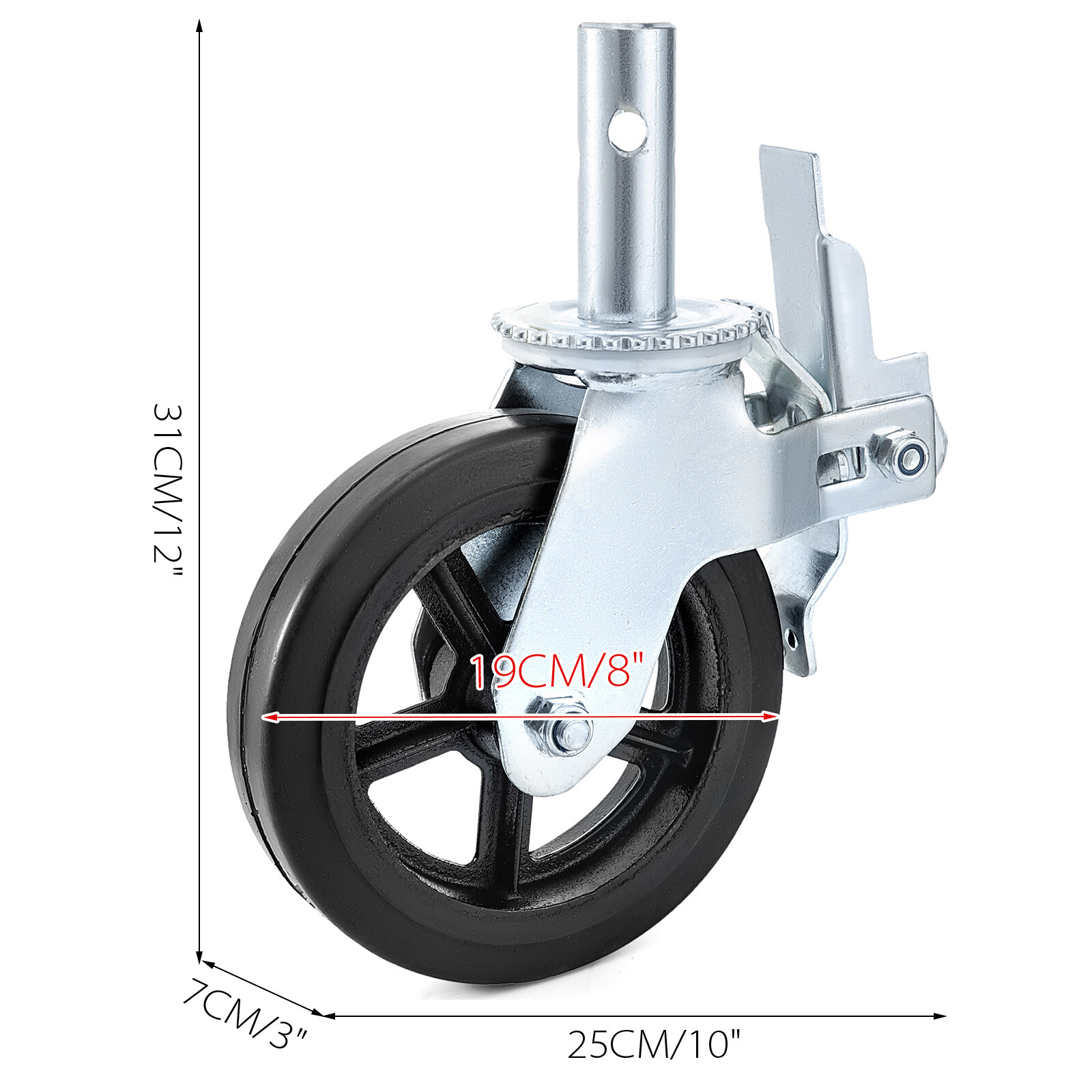 4 Pack 8″ x 2″ Heavy Duty Scaffolding Rubber Swivel Caster With Dual Locking 110