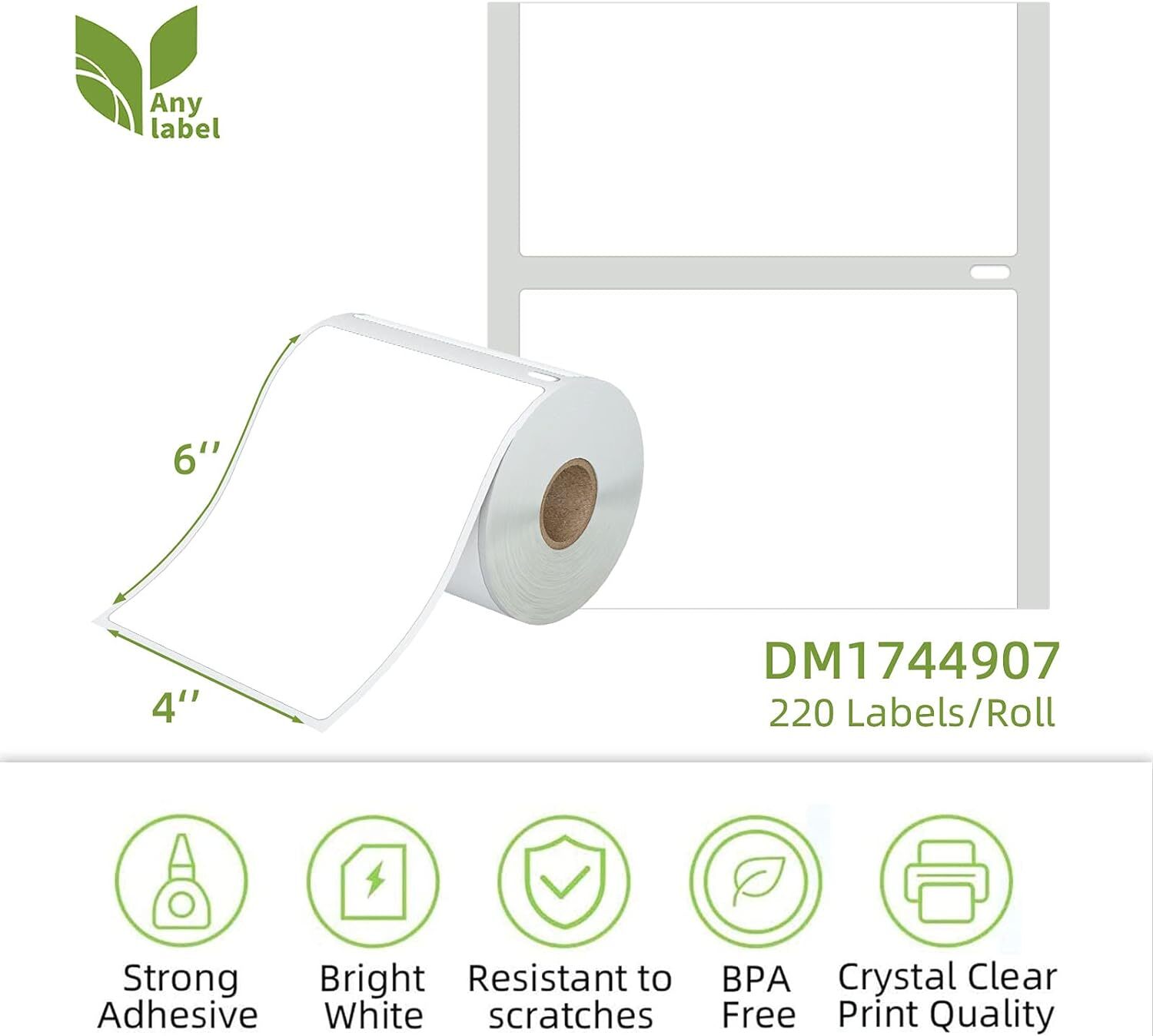 2 Rolls Direct Thermal Shipping Labels 4×6″ 220/Roll 1744907 DYMO 4XL Compatible