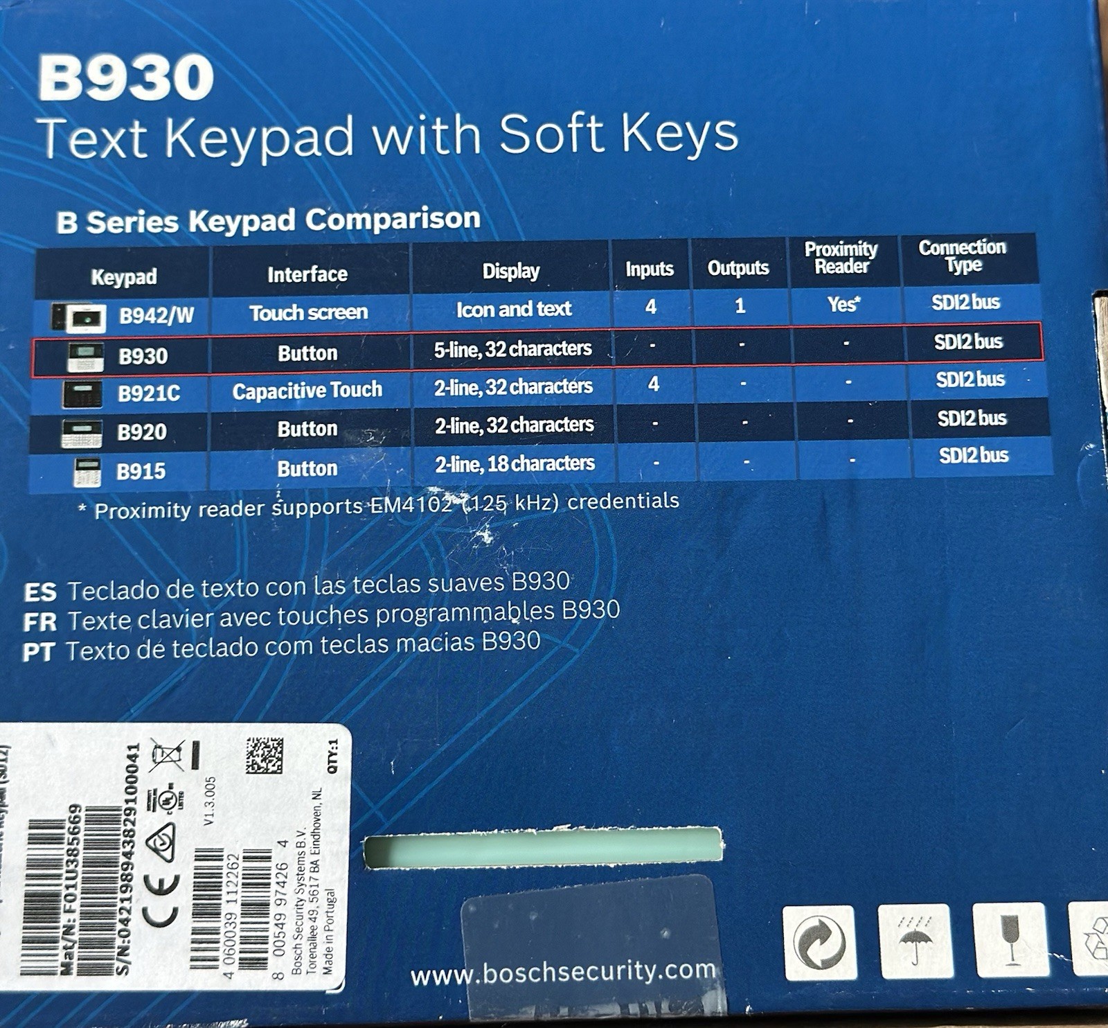 Bosch B930 Security Text Keypad with Soft Keys NEW