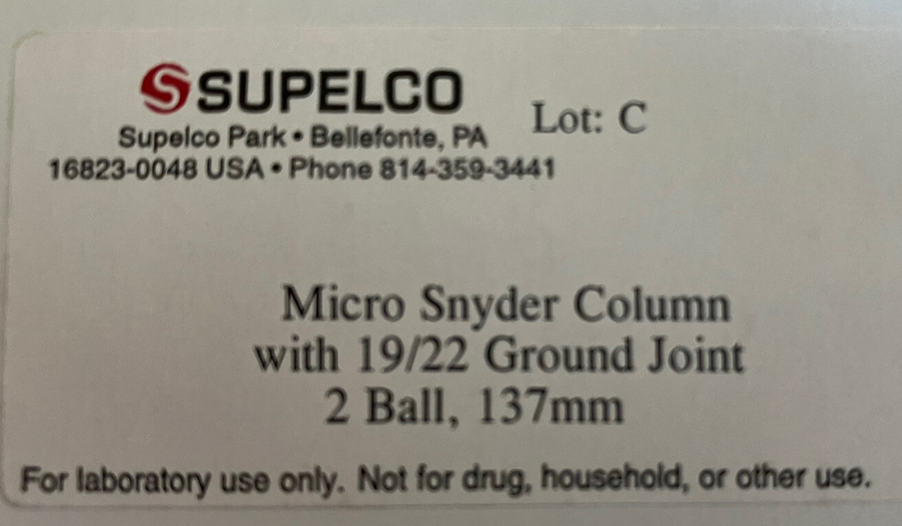 Micro Snyder Column With 19/22 Ground Joint 2 Ball, 137 mm. Supelco 64694
