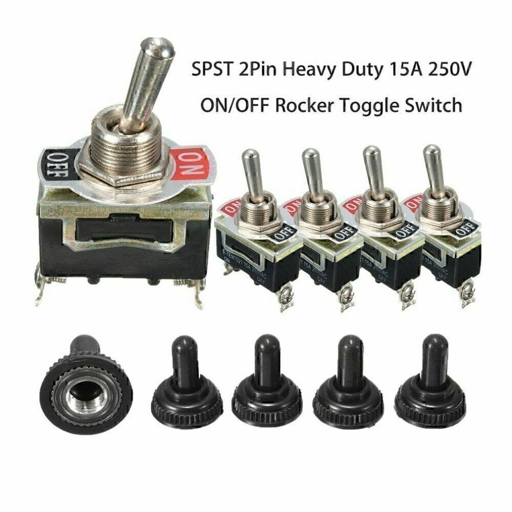 5* toggle switch SPST 12V 24V 250V Volt 15A ON OFF Flick Auto Car Boat 2-pole US