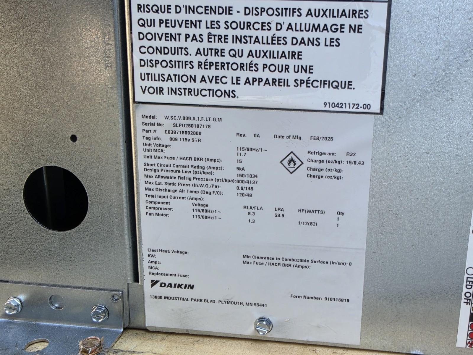 Daikin Water Source Heat Pump Vertical Compact 115V 1Ph