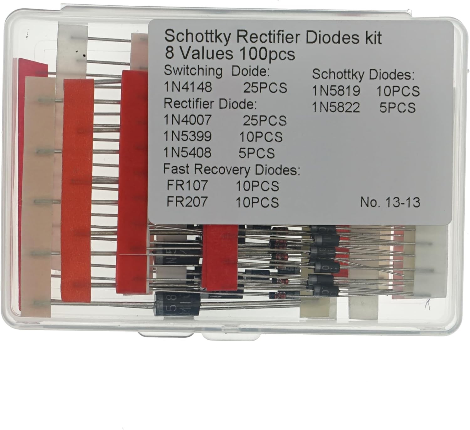 100 PCS Diodes Kit 1N4148 1N4007 1N5819 1N5399 FR107 FR207 1N5408 1N5822