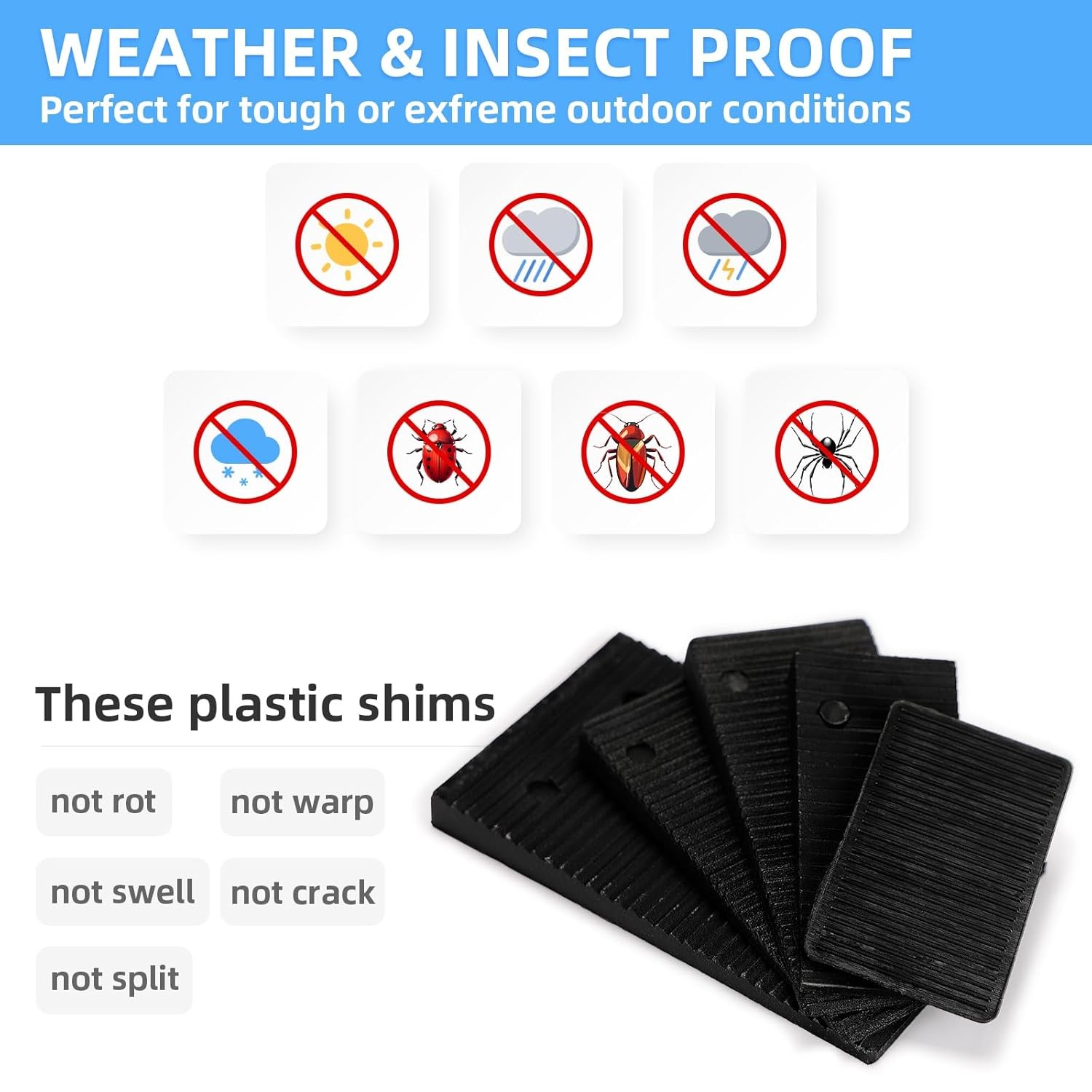 16 Pack Multiple Size Slopes Black Plastic Composite Shims Leveling Wedges for F