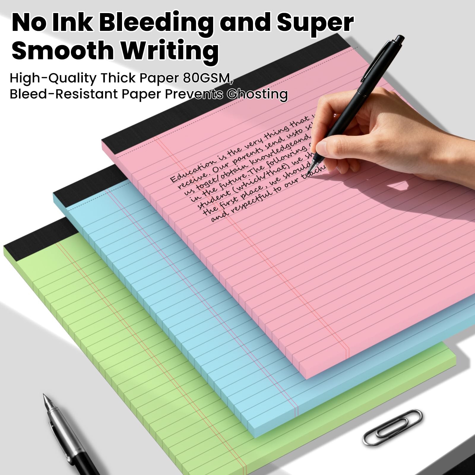 3pcs Legal Pads 8.5 x 11, Color Notepads x 11 In, Pink/Blue/Green