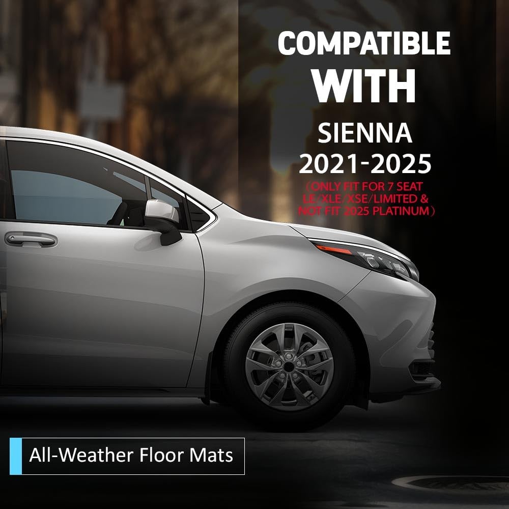 TPE Floor Mats & Cargo Liners for 2021-2025 Sienna 7-Seat LE/XLE/XSE/Ltd 4PCS