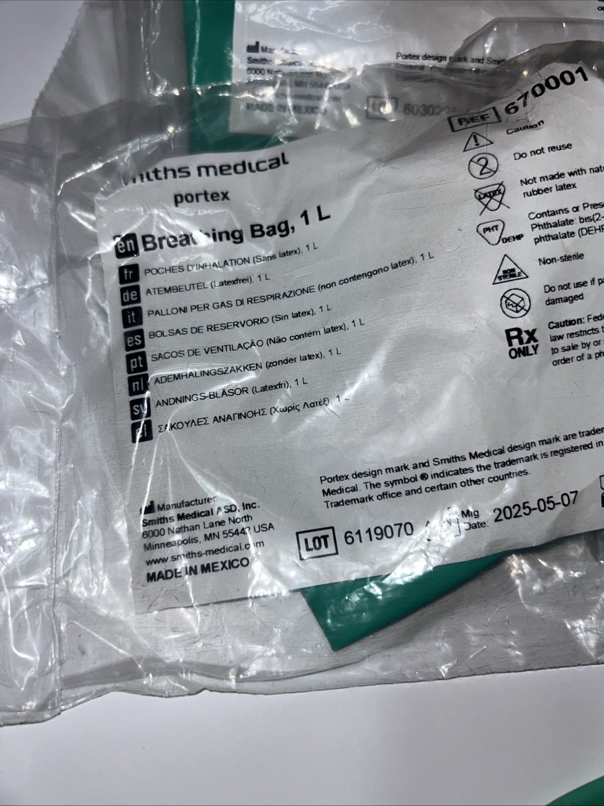 Lot of 4 Anesthesia Breathing Bag – 1 Liter Non-Latex 08/2027