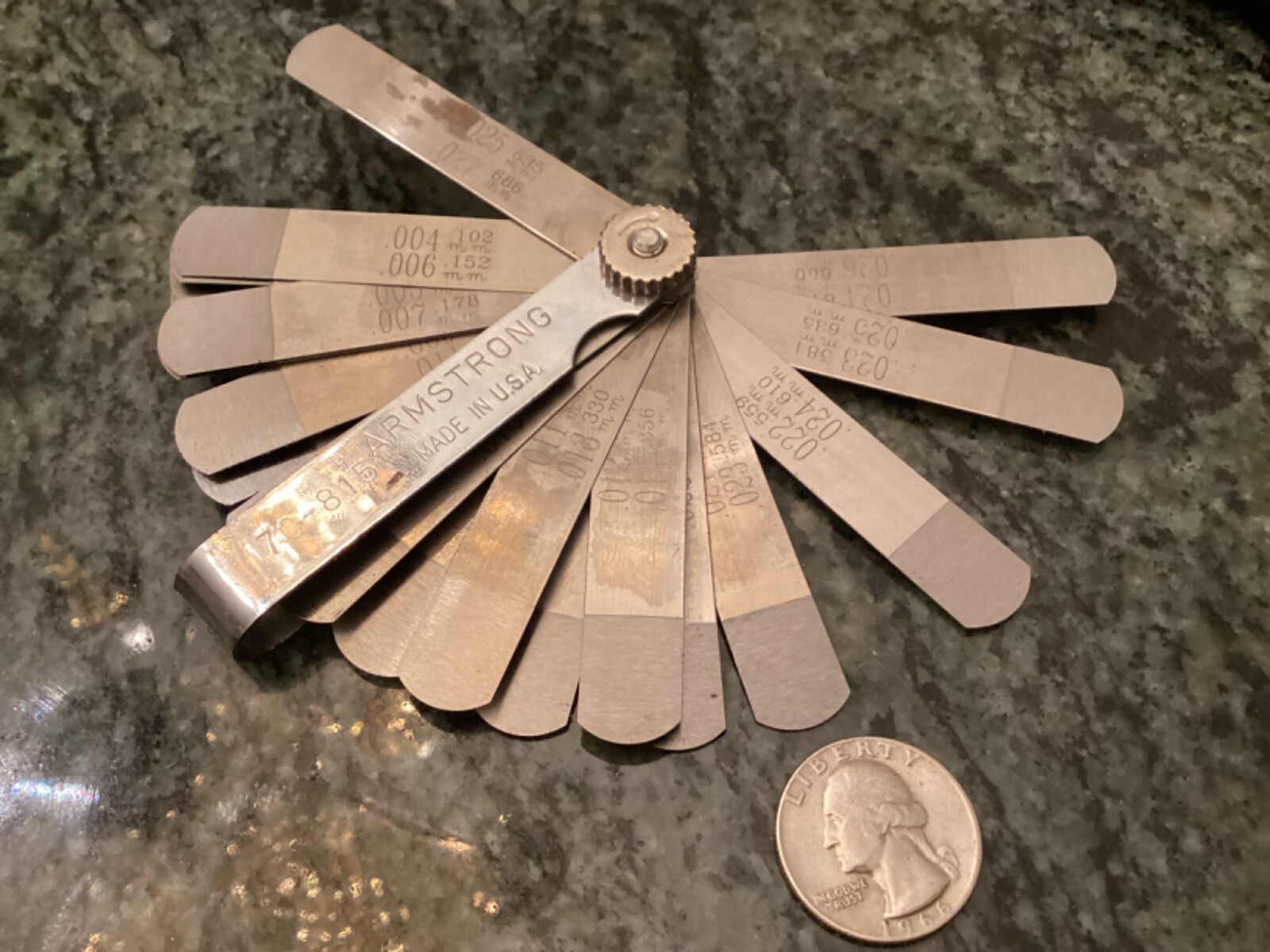 Used Armstrong 22 Pc. 0.004 to 0.025 inch Standard Length Feeler Gauge Pack