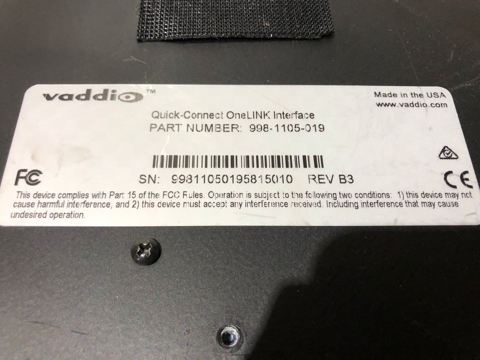 Vaddio Quick-Connect OneLink Interface 998-1105-019HDMI Video Out