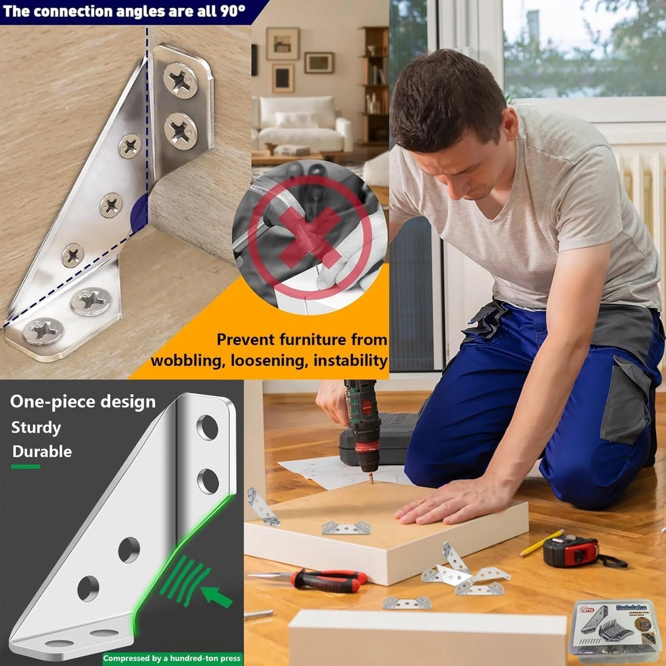 Versatile 20PCS Stainless Steel L Brackets – Ideal for DIY Furniture Projects