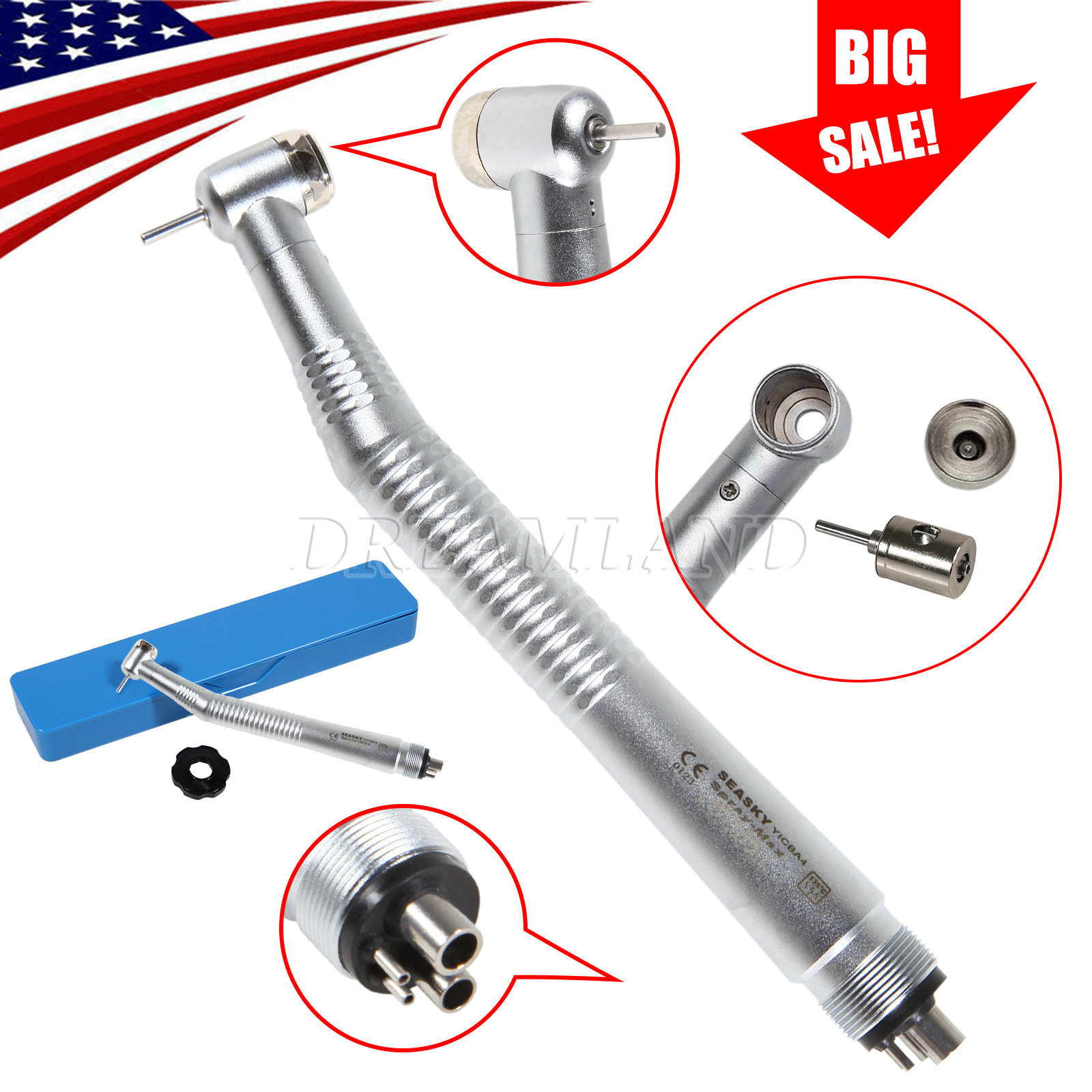 SEASKY Dental High Speed Handpiece 4Holes Standard Head Burr M4 Push Button NEW