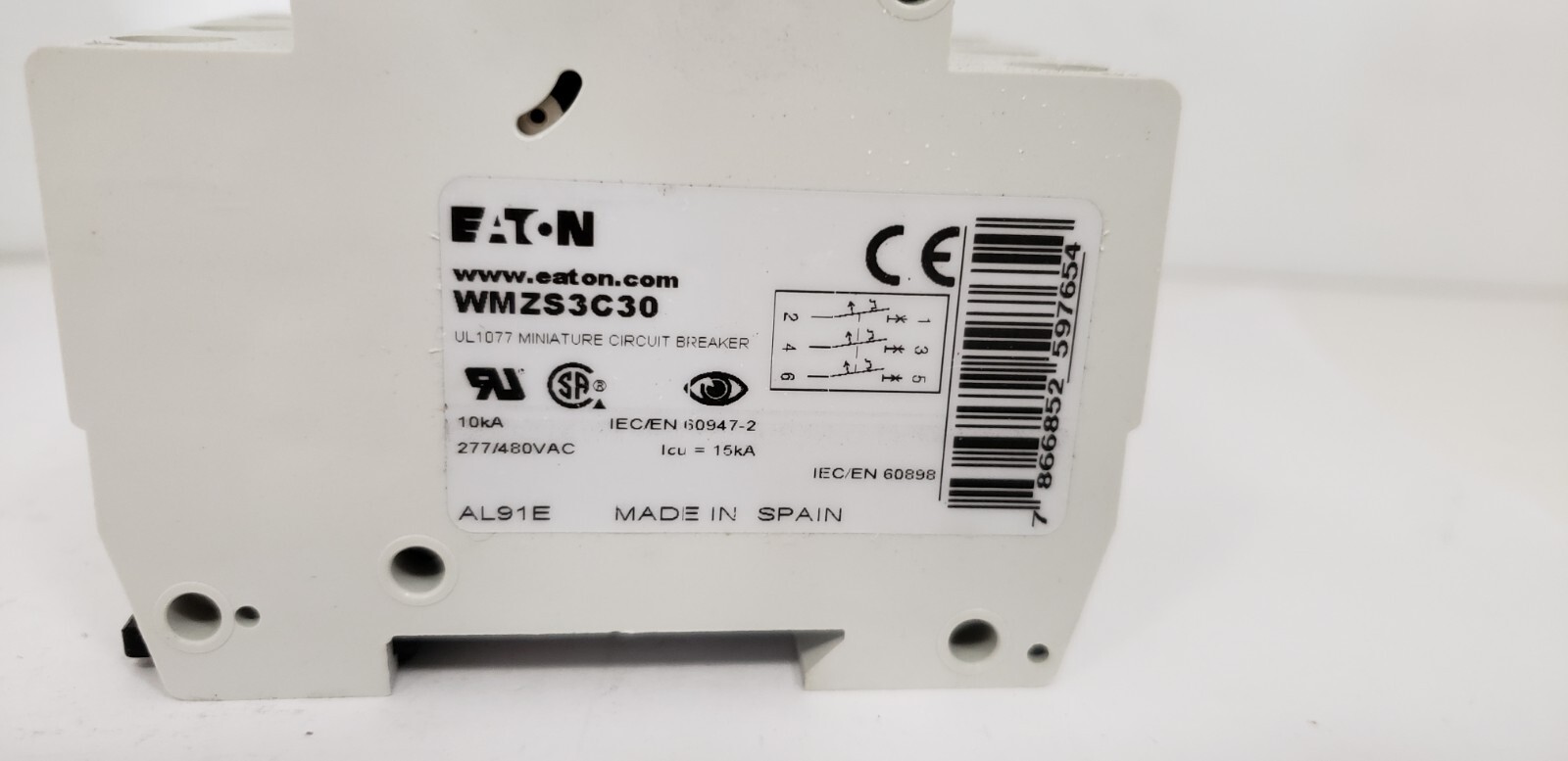 EATON WMZS3C30 (FAZ-C30/3) CIRCUIT BREAKER, 3P 30A, 10kA, 277/480VAC, TYPE C NIB