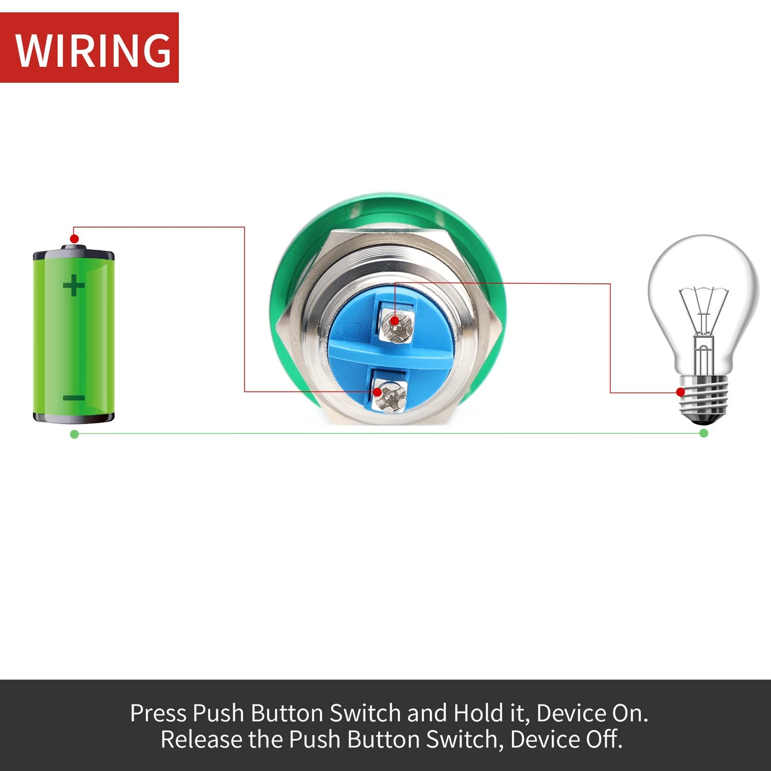 APIELE 19MM Mushroom Head Push Button Switch Momentary 19mm, Green