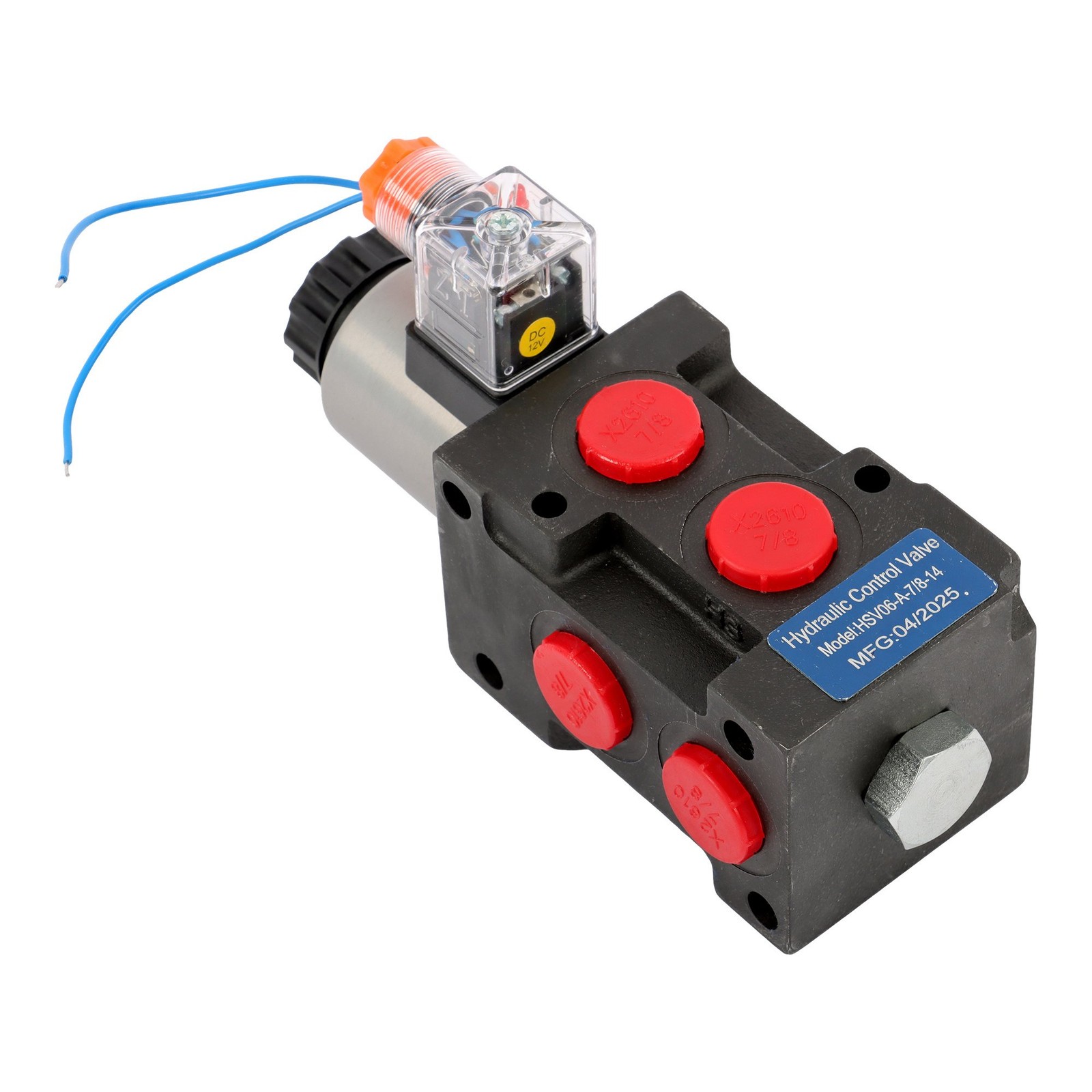 6 Port 12V DC Hydraulic Diverter Valve 13 GPM 25MPa 3 Connectors