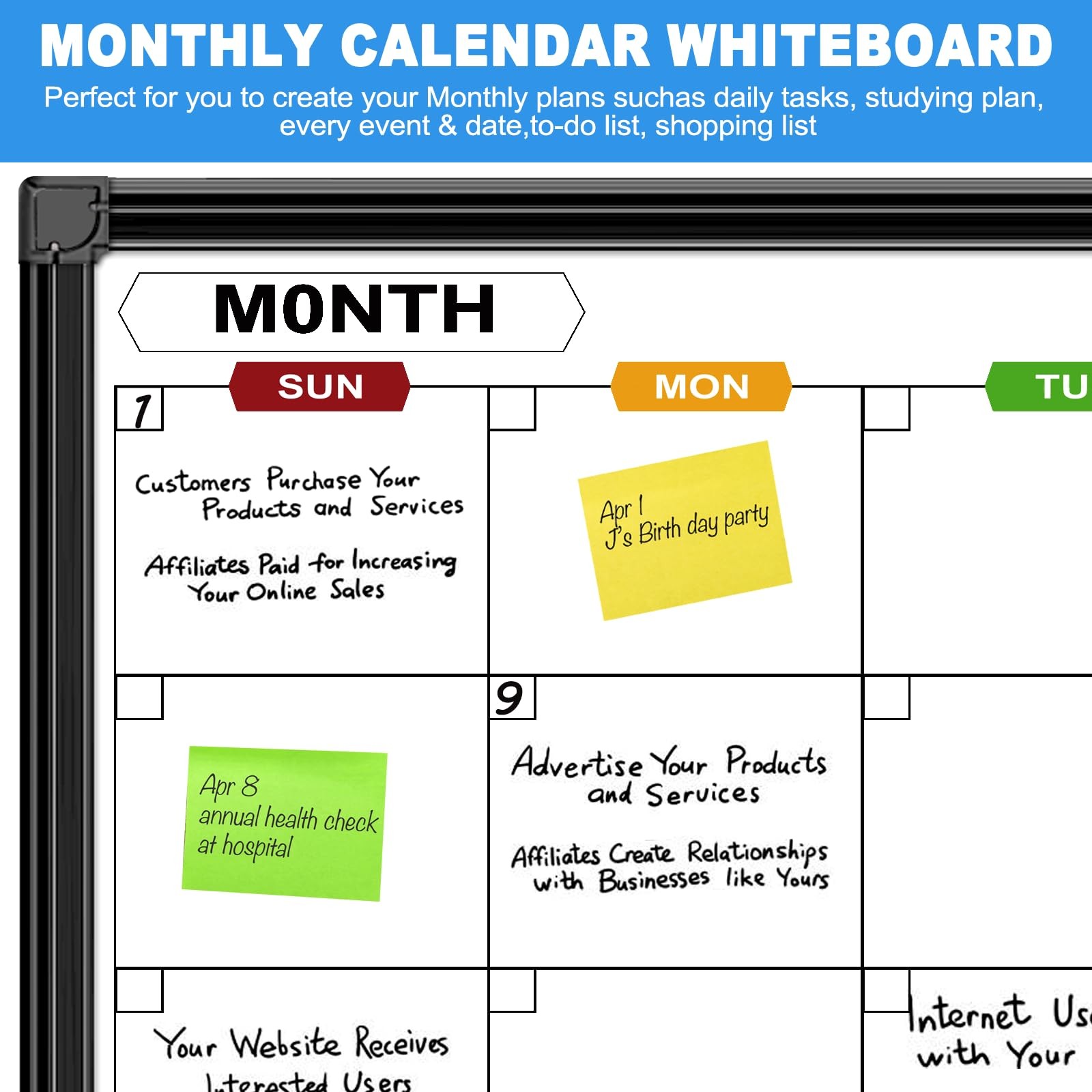 Monthly Dry Erase Whiteboard Calendar 24 x 18 in, Wall Mount, Aluminum Frame