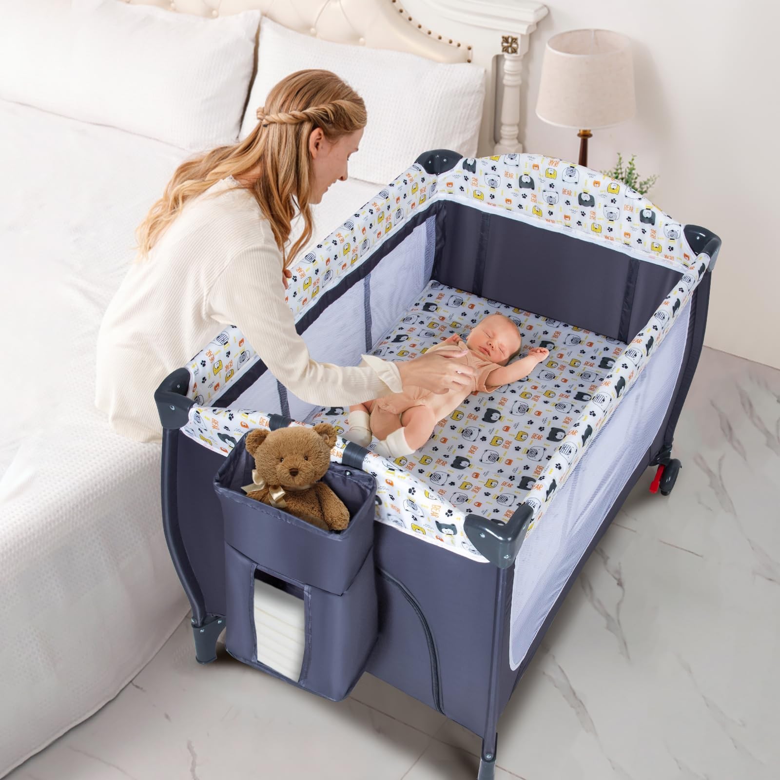 Anna Queen 4 In 1 Pack And Playportable Nursery Center Baby Playard Bassinet