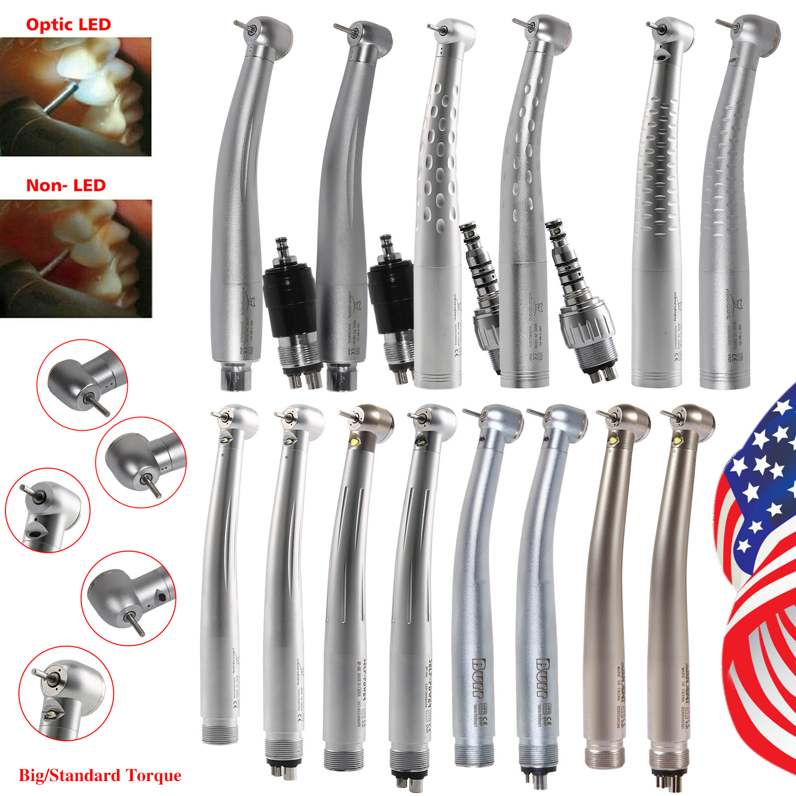 Dental High Speed Handpiece /LED Fiber Optic /E-generator 2/4H6 Pin Fit KaV NSK