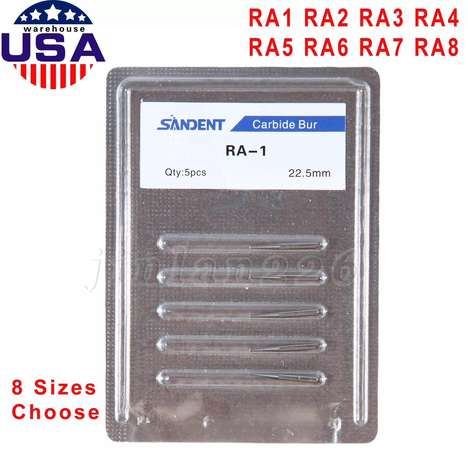 5 Pcs/Pack Dental RA Round Carbide Bur For Slow Speed Latch Type RA 1#-8# USA