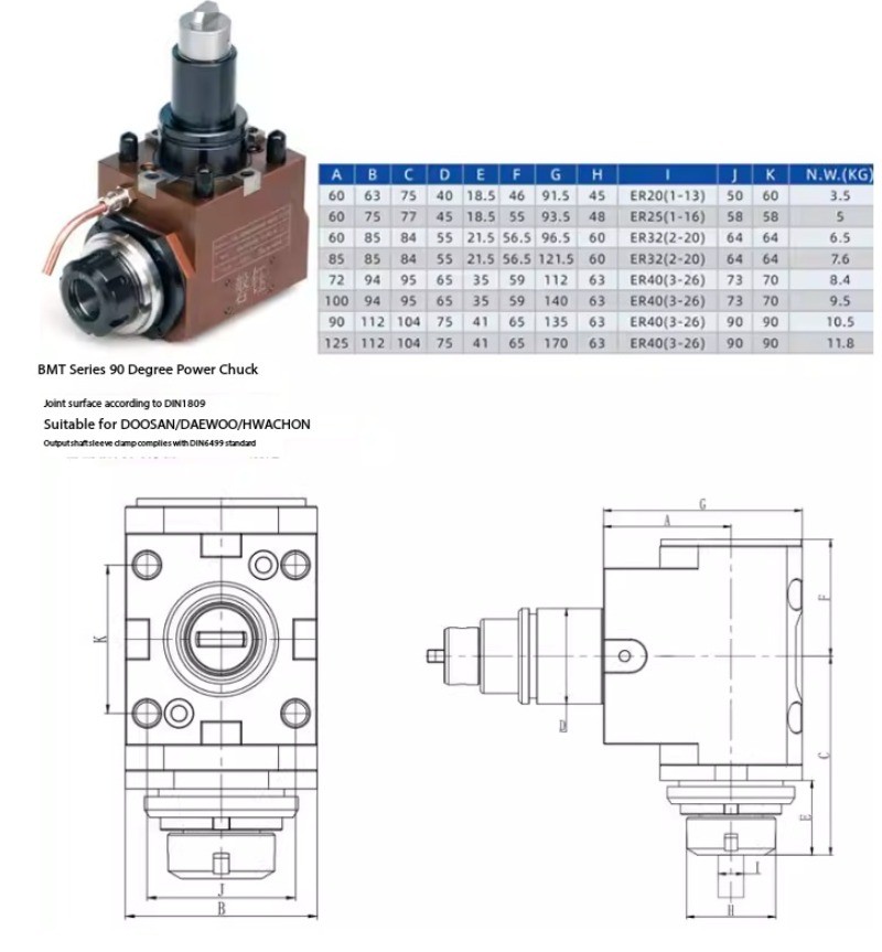 90°/0° Tool Holder Turning-Milling Composite Universal Power Head Tower BMT40
