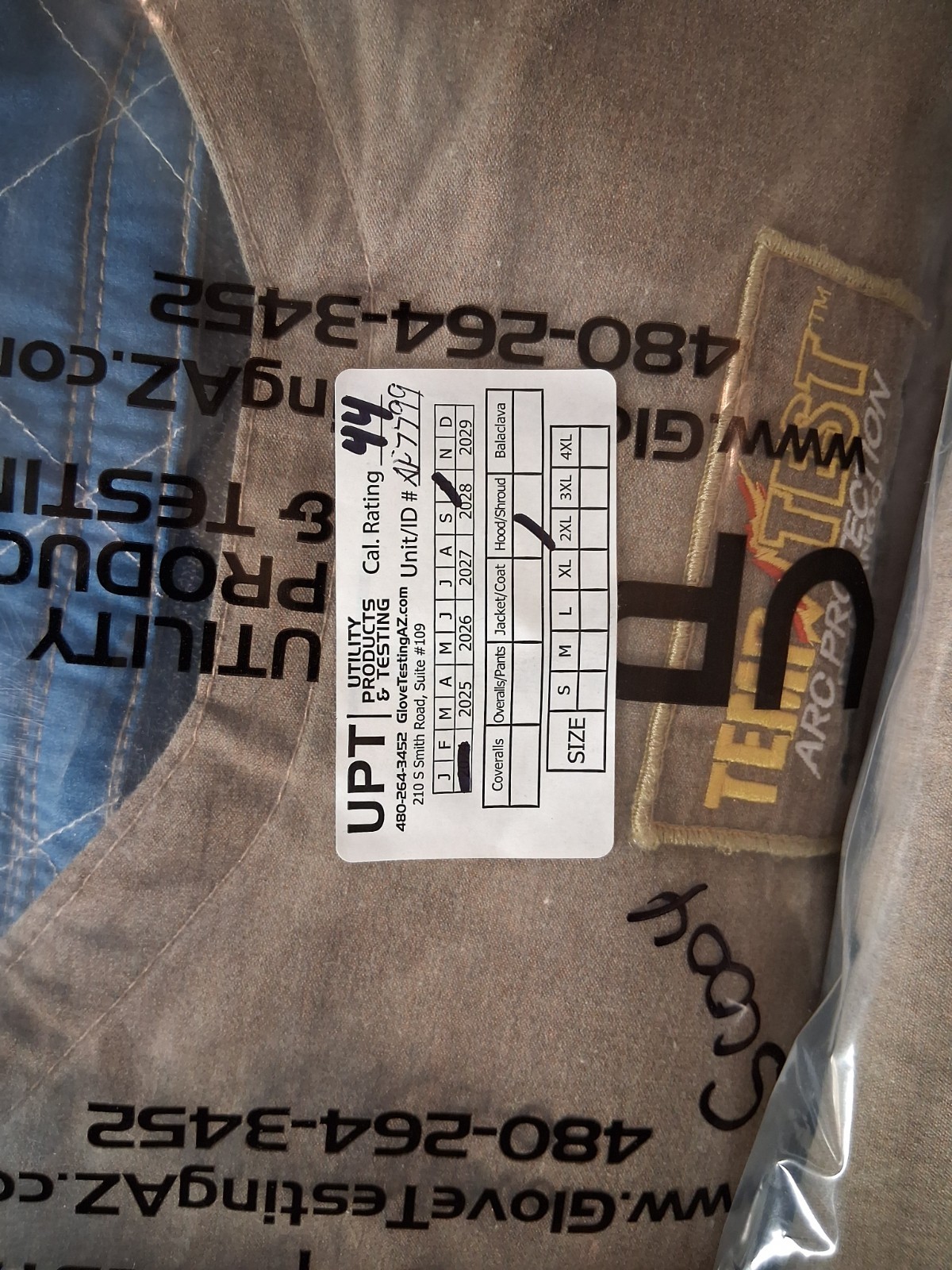 Temp-Test Arc kit By Stanco 44.0 cal/cm2 2xl overalls xL jacket hood used #6