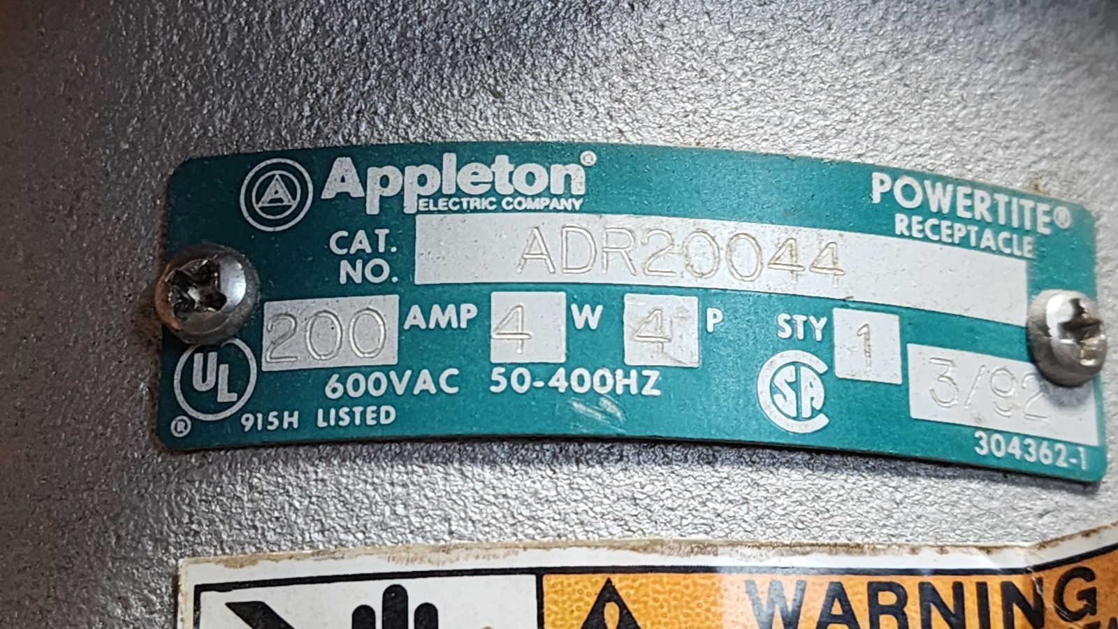 Appleton ADR20044 Powertite Receptacle Shell Only For Parts