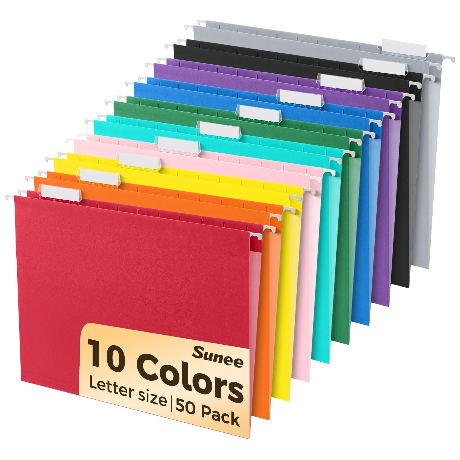 SUNEE Hanging File Folders, 50 Pack Letter Size Hanging File Folders with 1/5-cu
