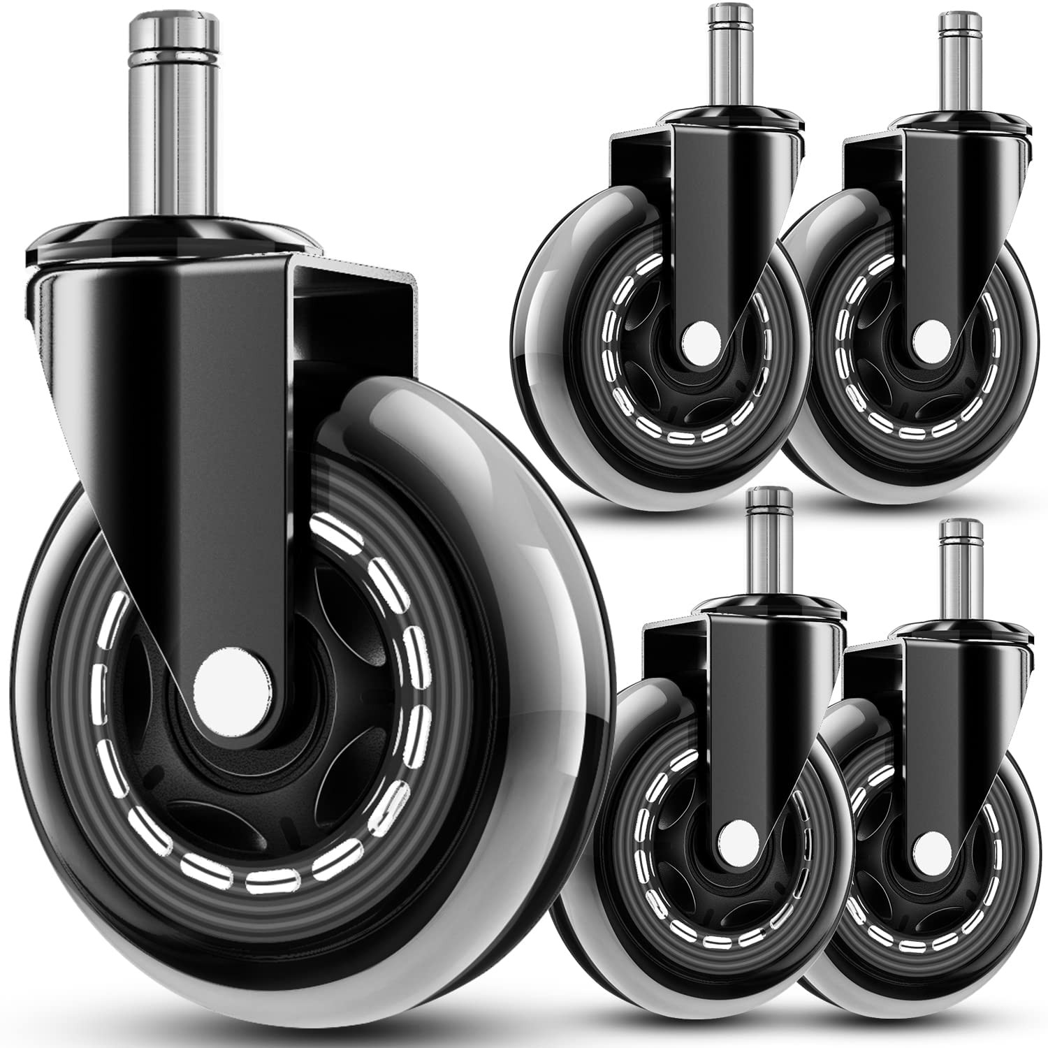 Office Chair Wheels – Replacement Rubber Wheels – Universal Fit 3 Inch Casters,
