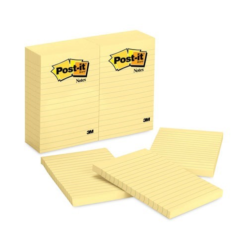 Post-it Notes Pads in Canary Yellow, Note Ruled, 4×6″, 100 Sheet/Pad, 12 Pads/PK