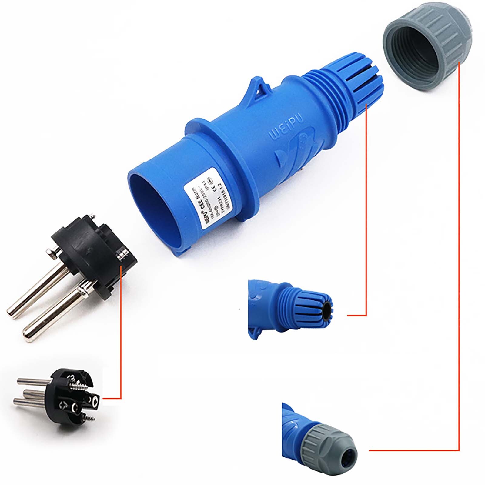 32A 16A 3/4/5 PIN RED INDUSTRIAL PLUGS & SOCKETS 3 PHASE 3P+N+E IP44 MALE/FEMALE