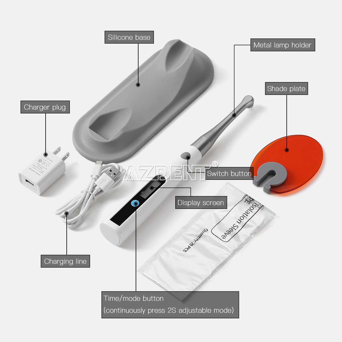 Dental LED Curing Light Lamp 1 Second Cure 1400mw/cm²/Cement Lining Luting Glue
