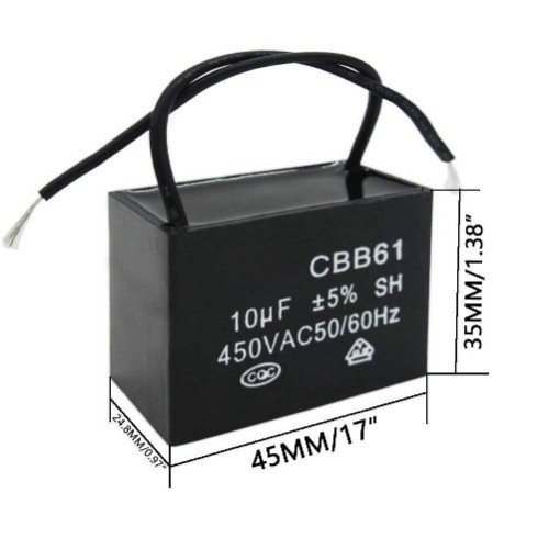 CBB61 10uF AC 450V 50 60Hz 2 Wire Metallized Polypropylene Film Capacitor Fan