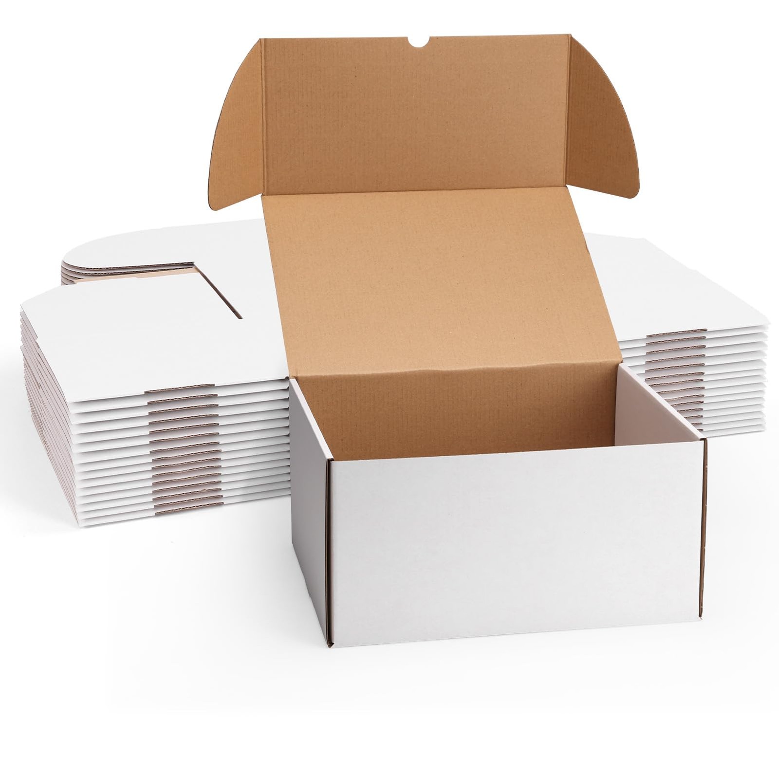 ZBEIVAN 12x10x6 White Shipping Boxes Set of 15, Corrugated Cardboard Mailer B…