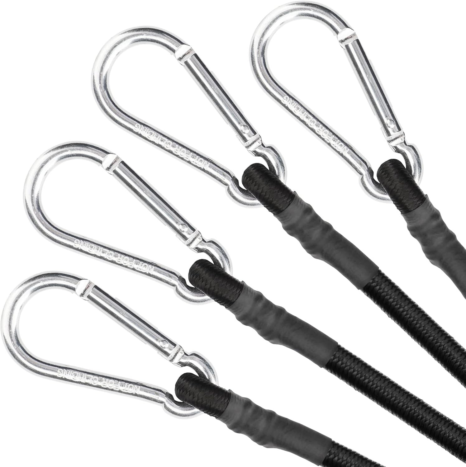 ZHOUBIN 48 Inch Black Bungee Cords with Carabiner Hooks, 4Pcs