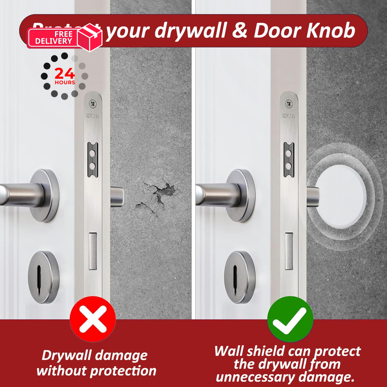 Wideskall® White Round Door Knob Wall Shield 3″ inch Standard Size,