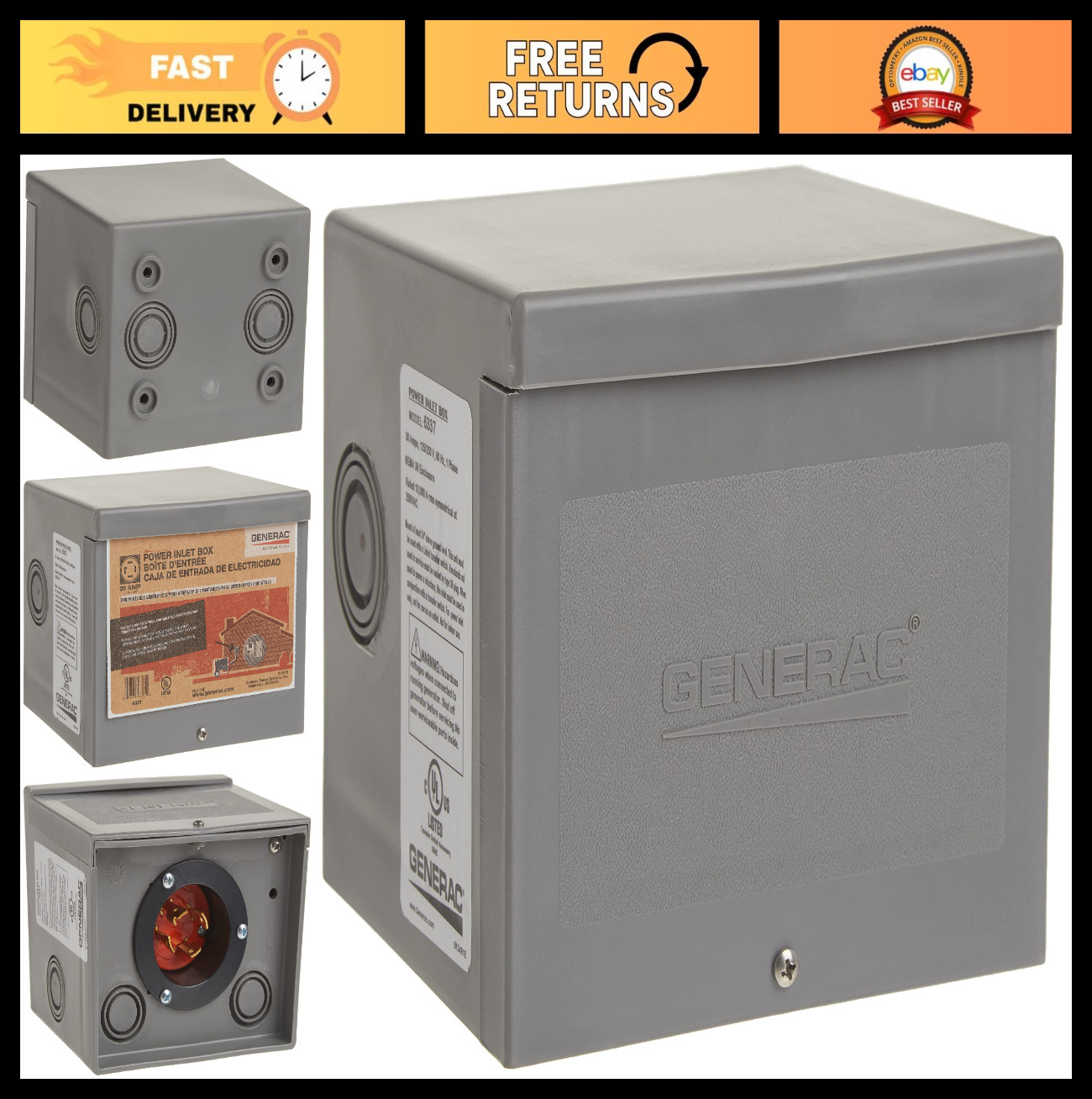 30-Amp Raintight Power Inlet Box for Outdoor Generators – 125/250V Connection